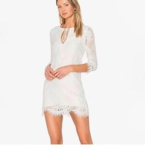 Lovers + Friends White Lace Eyelash Dress mini Medium